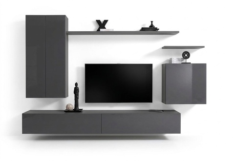Luxus Grau Wohnwand Modern TV Ständer Sideboard Wohnzimmermöbel Neu
