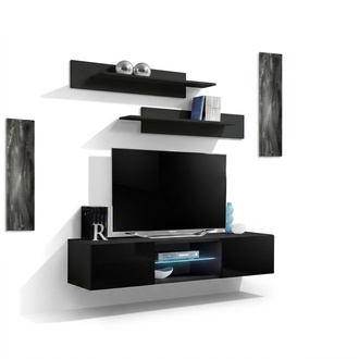 Schwarz Wohnwand Wandregale Set 3 tlg TV Ständer Wohnzimmermöbel