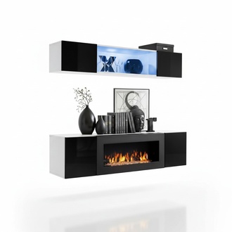 Designer Hänge Sideboard Holzmöbel Komplett Schwarz Luxus Wohnwand 2 tlg. Neu