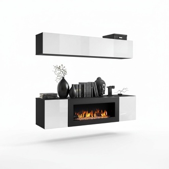 Sideboard mit Kamin Schrank Wandschrank Wohnzimmer Möbel Hochglanz Einrichtung