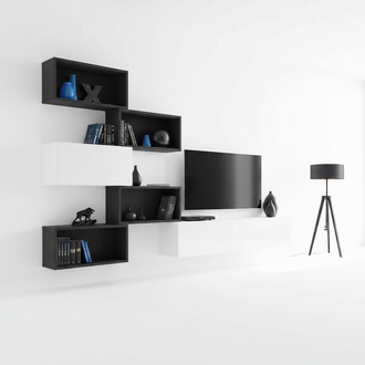 Modern Wohnwand Schwarz Designer Wohnzimmer Möbel Holz TV-Ständer