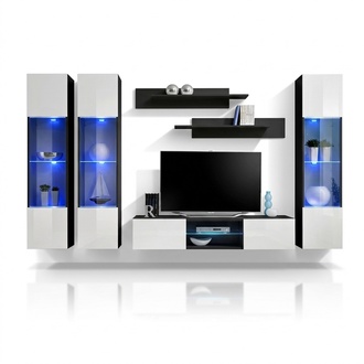 Wohnwand Komplett Set Hänge Vitrine Einrichtung Luxus TV Ständer Sideboard Holz