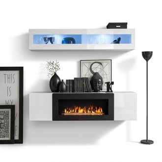 Garnitur Wohnwand Luxus Weiß Hänge Sideboard Wohnzimmer Modern Möbel Set 2 tlg.