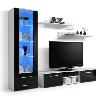 Wohnzimmermöbel Weiß Wohnwand Sideboard TV-Ständer Vitrine Hochglanz Regale