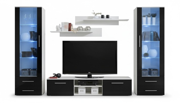 Weiß Wohnwand Wohnzimmer Möbel TV-Ständer Sideboard Moderne Design Einrichtung