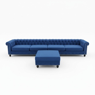 Desiger Chesterfield Sofagarnitur Textil Blau 4 m XXL+ Hocker Couch Polster