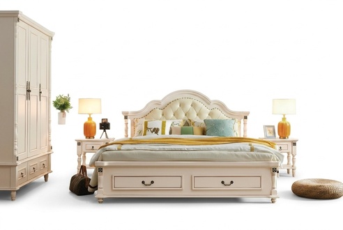 Design 3tlg. Set Schlafzimmer Nachttisch Holz Designer Bett Luxus Klassisch Neu