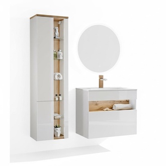 Design Badezimmer Möbel Bad 3 tlg. Set Garnitur Schrank Waschbecken Beleuchtung
