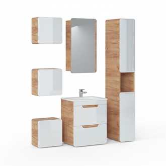 Design Badezimmer Möbel Bad 6tlg. Set Garnitur Schrank Waschbecken Beleuchtung
