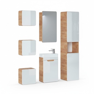 Design Badezimmer Möbel Bad 6tlg. Set Garnitur Schrank Waschbecken Beleuchtung