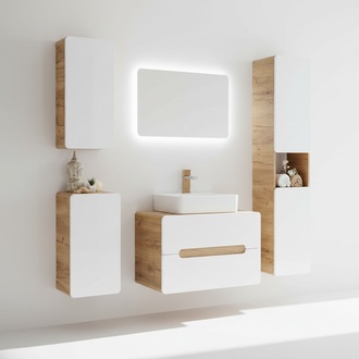 Design Badezimmer Möbel Bad 5tlg. Set Garnitur Schrank Waschbecken Beleuchtung