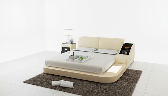 Design Bett XXL Big Betten Leder 160x200cm Multifunktion Regal USB