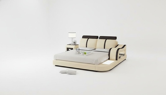 Design Bett XXL Big Betten Leder Hotel Polster 180x200 Multifunktion Regal USB