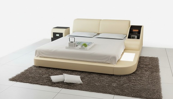 Design Bett XXL Big Betten Leder Hotel Polster 160x200cm Multifunktion Regal USB
