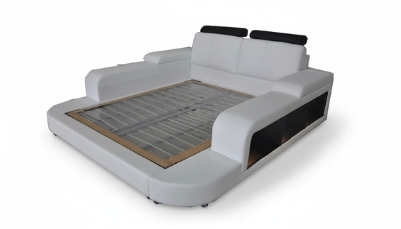 Design Bett XXL Big Leder Polster Betten Hotel Multifunktion Regal USB
