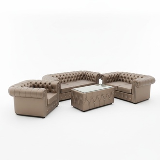 Design Chesterfield 3+2+1 Couchtisch Sofagarnitur Leder Couch Polster