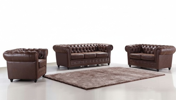 Design Chesterfield 3+2+1 Sofagarnitur Leder Sitz Couch Sofa Polster Garnitur