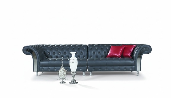 Design Chesterfield 4 Sitzer XXL Big Metall Leder Couch XXL Polster Sofas
