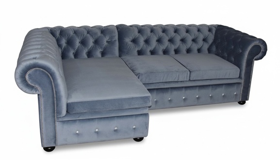 Design Chesterfield Ecksofa Eckcouch Loungesofa Couch Blau Textil Sofa