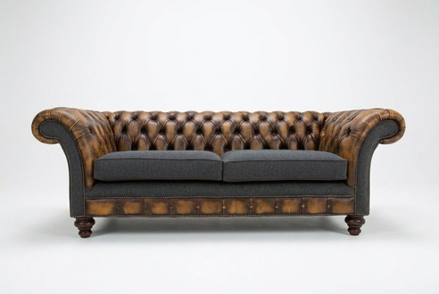 Design Chesterfield Sofa 3 Couch Sofa Set Stoff Polster Leder Dreisitzer Couchen
