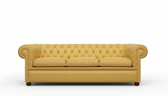 Design Chesterfield Sofa 3-Sitzer Gelb Couch Polster Leder Sofas Wohnzimmer Neu