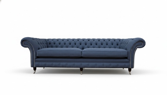 Design Chesterfield Sofa 4 Sitzer Stoff Couch Blau Polster Wohnzimmer Neu