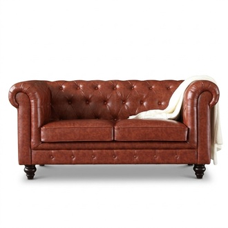 Design Chesterfield Sofagarnitur 2-Sitzer Leder Couch Polster Sofas Sofa Sitz
