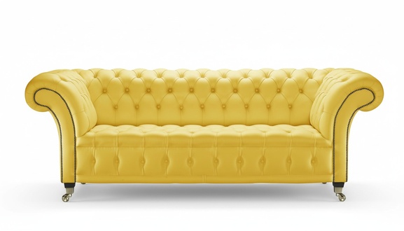 Design Chesterfield Sofagarnitur 2-Sitzer Couch Leder Gelb Couch Polster