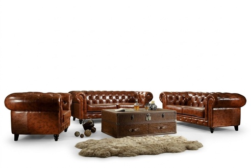 Design Chesterfield Sofagarnitur 3+2+1 Couch Leder Vintige Couch Polster
