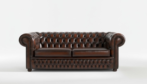 Design Chesterfield Sofagarnitur 3- Sitzer Couch Leder Braun Polster Sofas