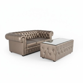 Design Chesterfield Sofagarnitur 3 + Couchtisch Couch Leder Polster Gold