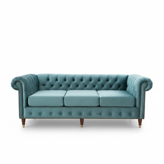 Design Chesterfield Sofagarnitur 3-Sitzer Stoff Couch Blau Polster Sofas Neu