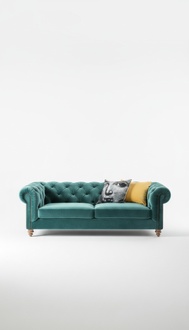 Design Chesterfield Sofagarnitur 3- Sitzer Turkis Stoff Couch Polster Sofas