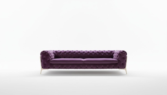 Design Chesterfield Sofagarnitur 4 - Sitzer Couch Leder Polster Lila Luxus