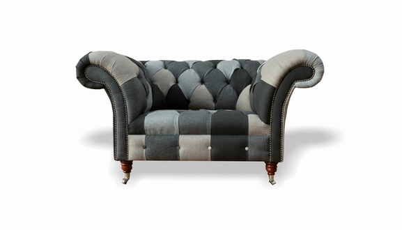 Design Chesterfield Stoff Couch Sessel 1.5 Sitzer Polster Sofas Lounge Club Neu