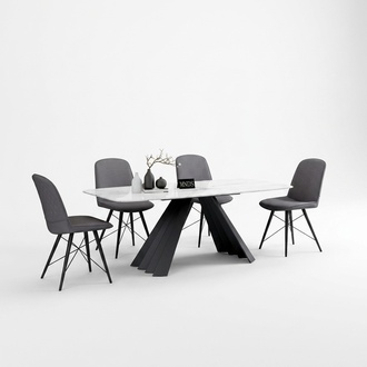 Design Esszimmer Gruppe Tisch + 4 Stühle Sitz Polster Garnitur Tische Lehn Stuhl