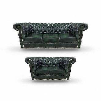 Design Grün Modern Sofagarnitur Wohnzimmer 2tlg Chesterfield Ledersofa