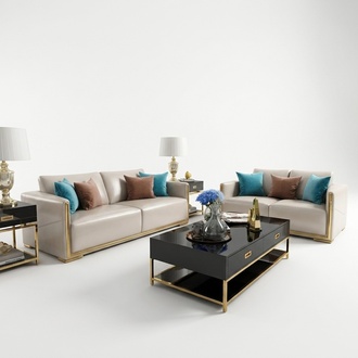 Design Leder Sofa Couch Gruppe Garnitur 3+1+1 Metall 3tlg Set Luxus Sofas Neu