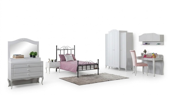 Design Mädchen Jugendzimmer Set Bett Nachttisch Kleiderschrank 6tlg.