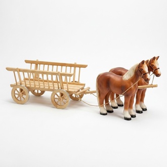 Design Pferd mit Wagen Figur Garten Statue Skulptur Figuren Skulpturen