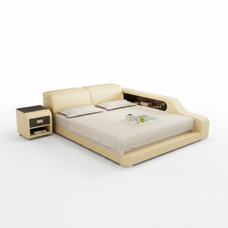 Design Polster Doppel Bett Moderne Betten Schlafzimmer 200x210cm mit USB & Regal