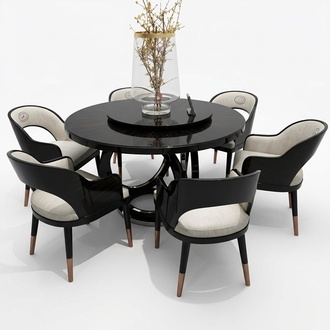 Design Rund Tisch 6x Sessel Stühle Ess Zimmer Sitz Polster Runde Tische