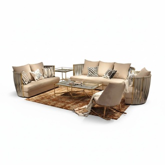 Design Samt Sofa Couch Gruppe Garnitur 3+2+1 Metall Set Luxus Sofas