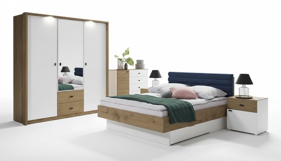 Design Schlafzimmer 5tlg. Set Bett Nachttische Kommode Kleiderschrank Komplett