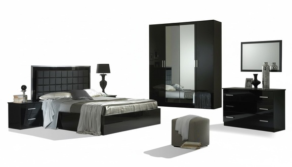 Design Schlafzimmer 6 tlg. Schlafzimmer Komplett Set Bett Nachttisch Kommode Neu