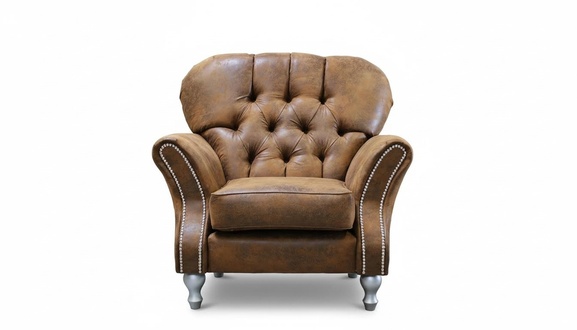 Design Sessel 1 Sitzer Braun Textil Luxus Club Lougne Sofa Fernseh Chesterfield