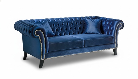 Design Sofa 3 Sitzer Couch Polster Sofas Stoff Wohnzimmer Blaue Textil