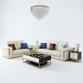 Design Sofa Italienische Couch Polster Sitz Garnitur 3+2+1 Leder Luxus Metall