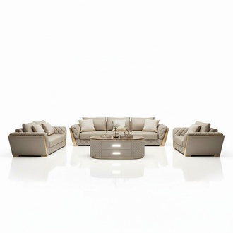 Design Wohnlandschaft Sofagarnitur 3+2 Sitzer Ledersofa Wohnzimmer Chesterfield