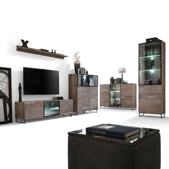 Design Wohnwand TV-Ständer 2x Vitrine rtv Lowboard Einrichtung Set 5 tlg